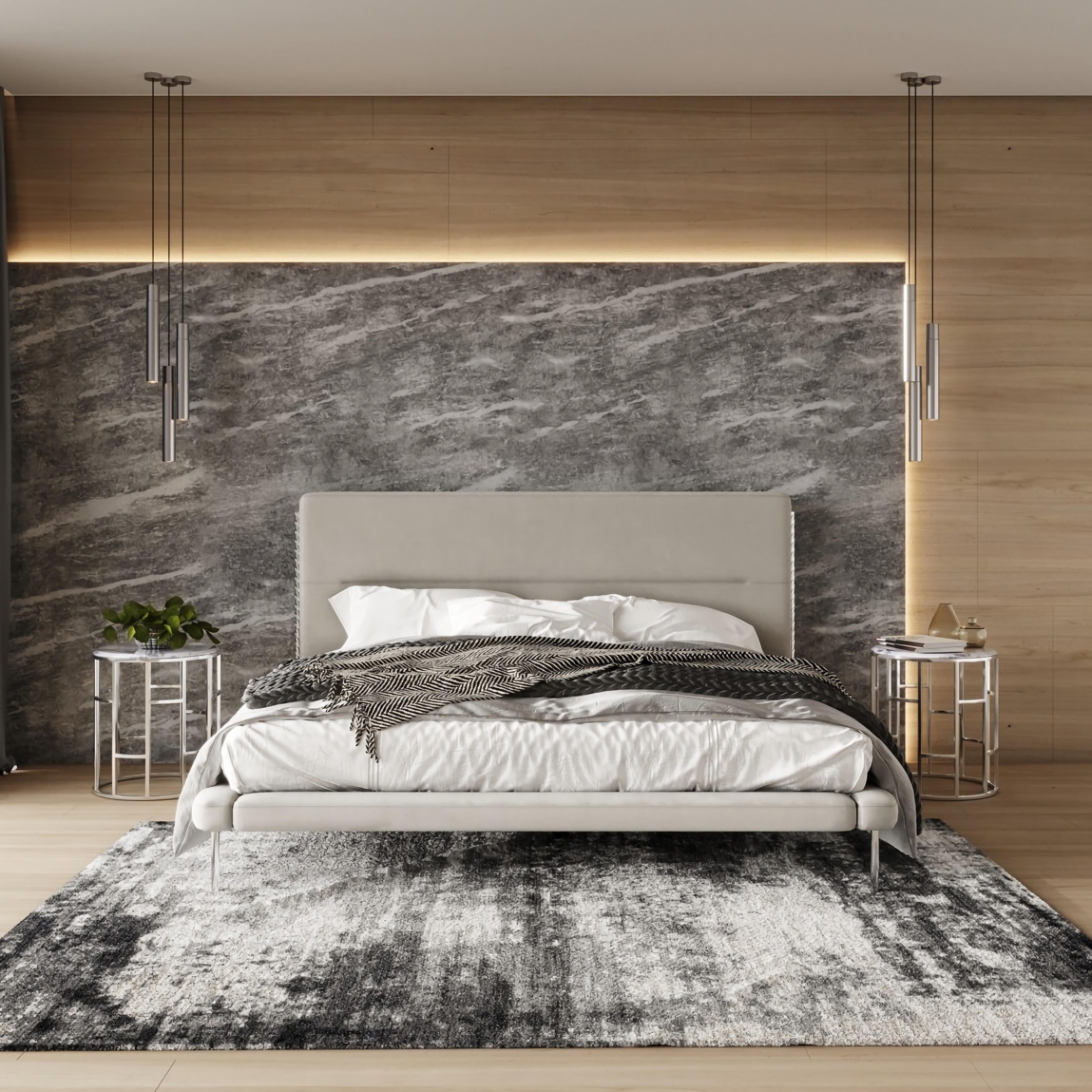 Contemporary, Modern Panel Bedroom Set Bergeron Silvan VGODZW-20107-WHT-BED-3pcs in Cream Fabric