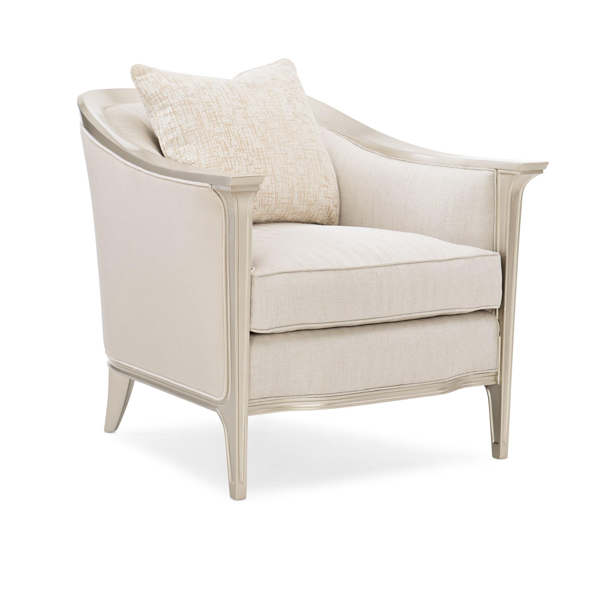 

    
Creamy Velvet Wood Frame in Metallic Silver Accent Chair EAVES DROP by Caracole
