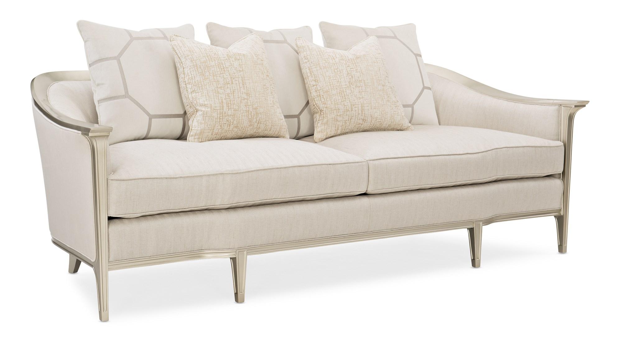 

    
Creamy Velvet Wood Frame in Metallic Silver Sofa EAVES DROP by Caracole
