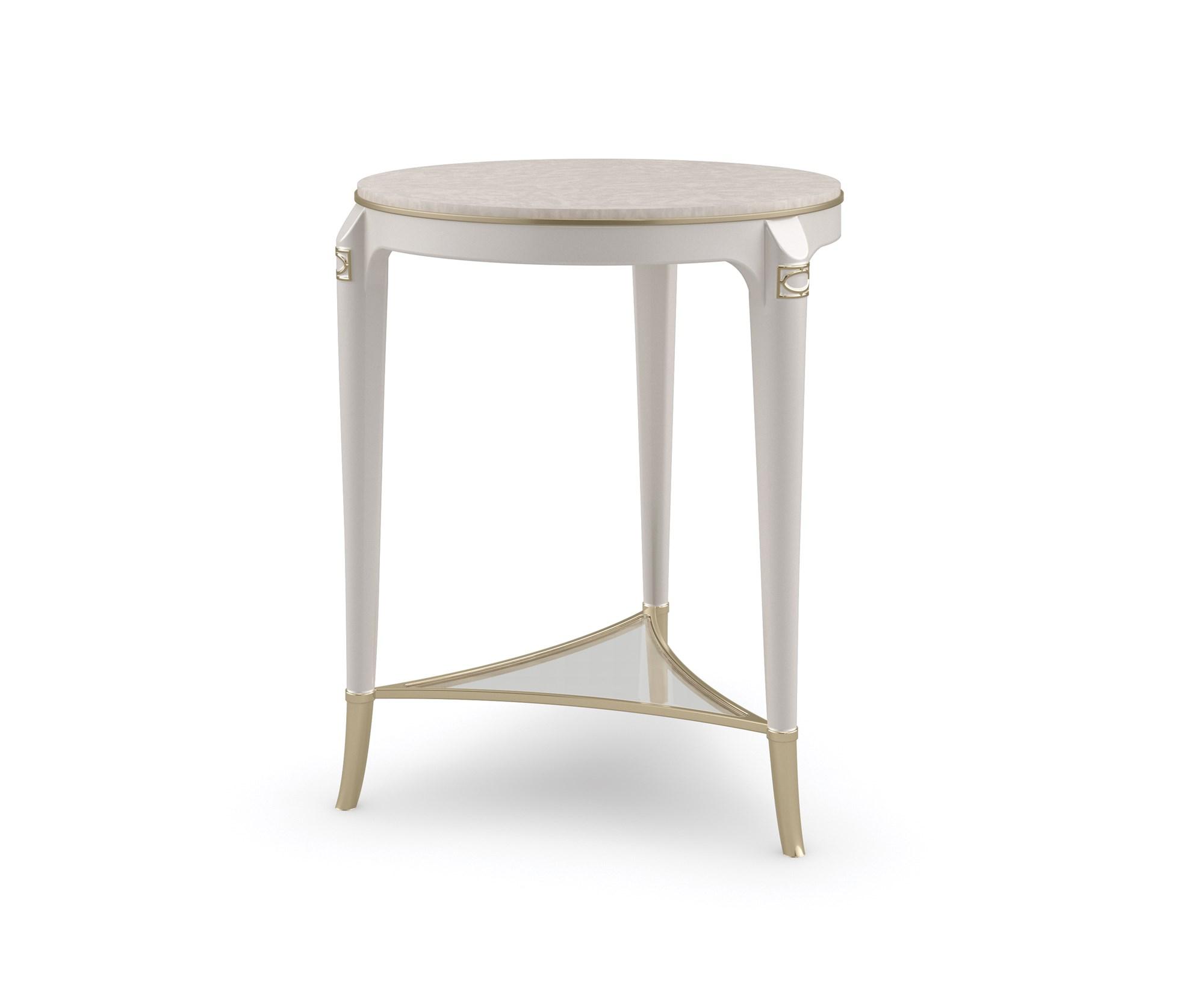 

    
Creamy Wood & Pearlescent Finish End Table MATCHED UP by Caracole
