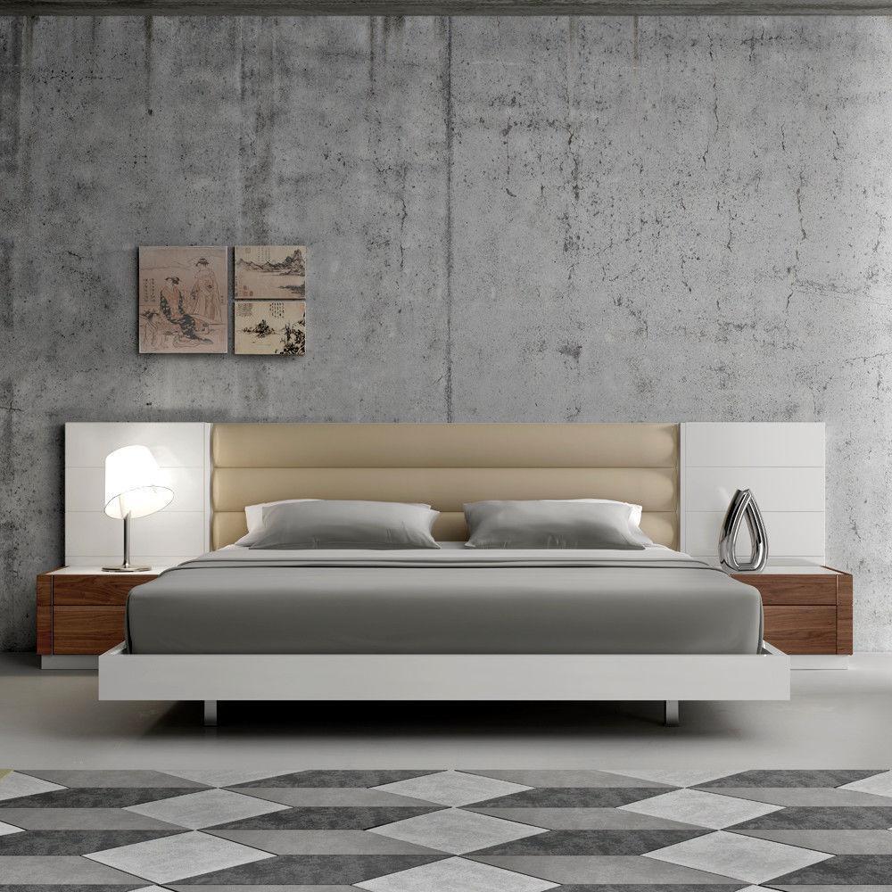 Contemporary Platform Bedroom Set Cretys Cretys Q Bed-Set-3 in Beige, White Leather