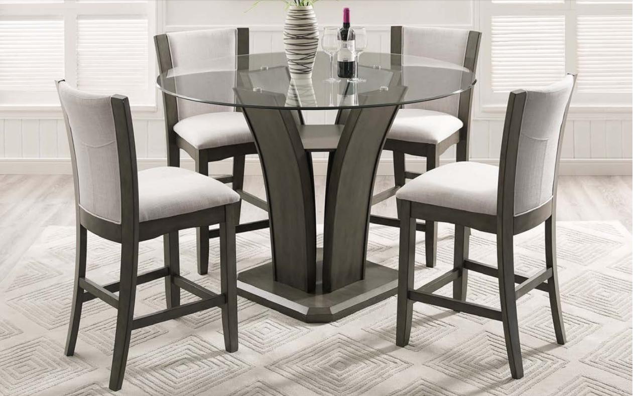 

    
Crown Mark Camelia Dining Table Set Gray 1710GY-Set-5
