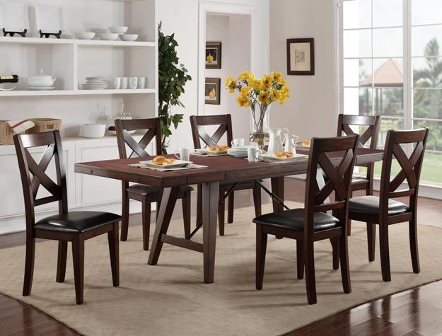 Classic, Traditional Dining Sets Sierra 2103-5P-DT-Set-7 in Dark Brown Leatherette