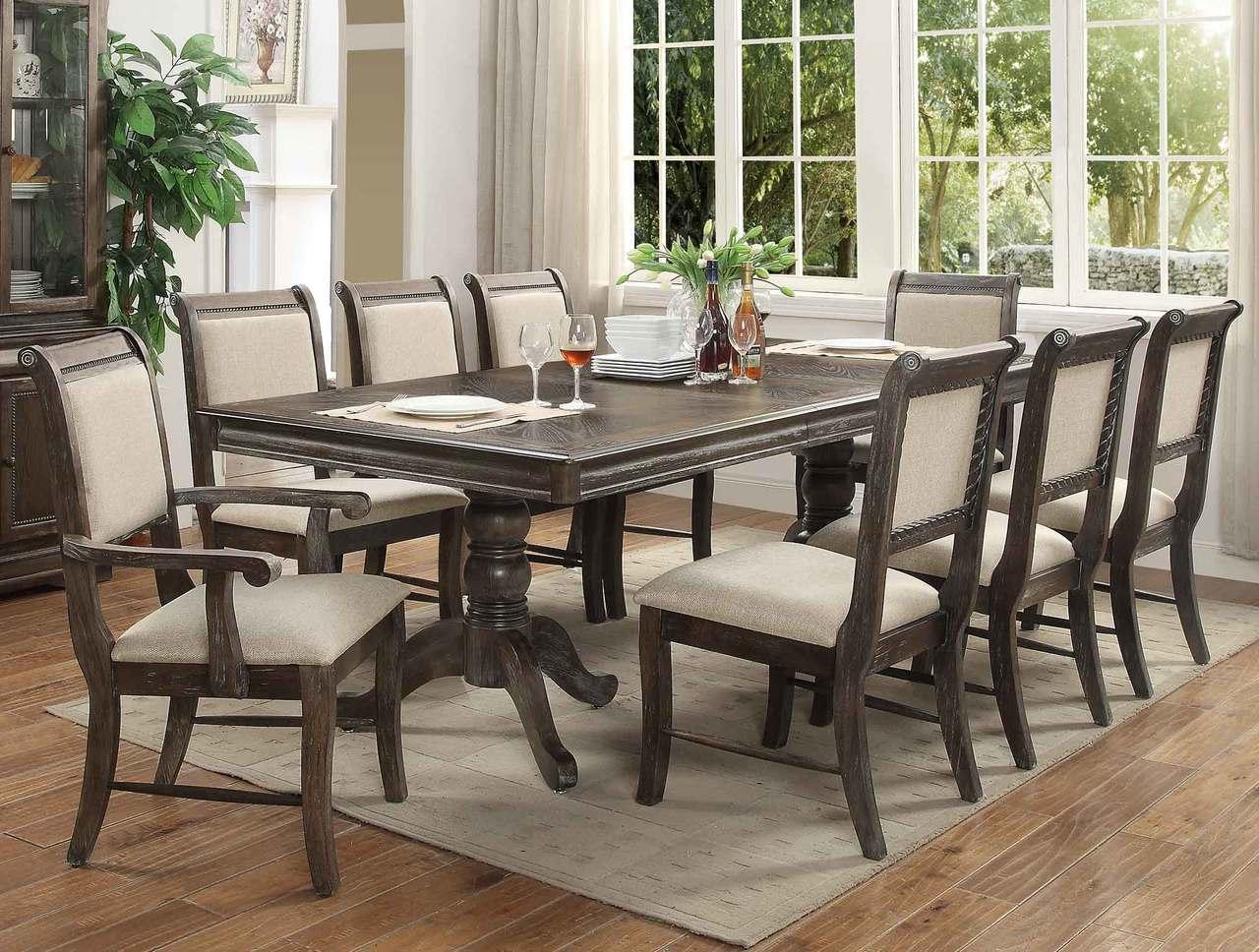 Traditional Dining Table Set Merlot 2147 2147-DT-Set-7 in Gray Fabric