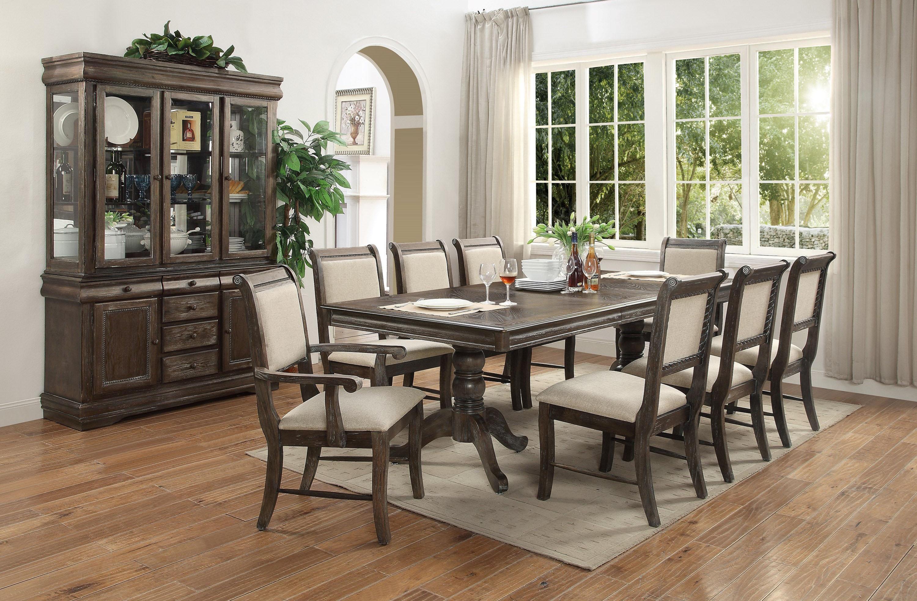 Traditional Dining Table Set Merlot 2147 2147-DT-Set-9 in Gray Fabric