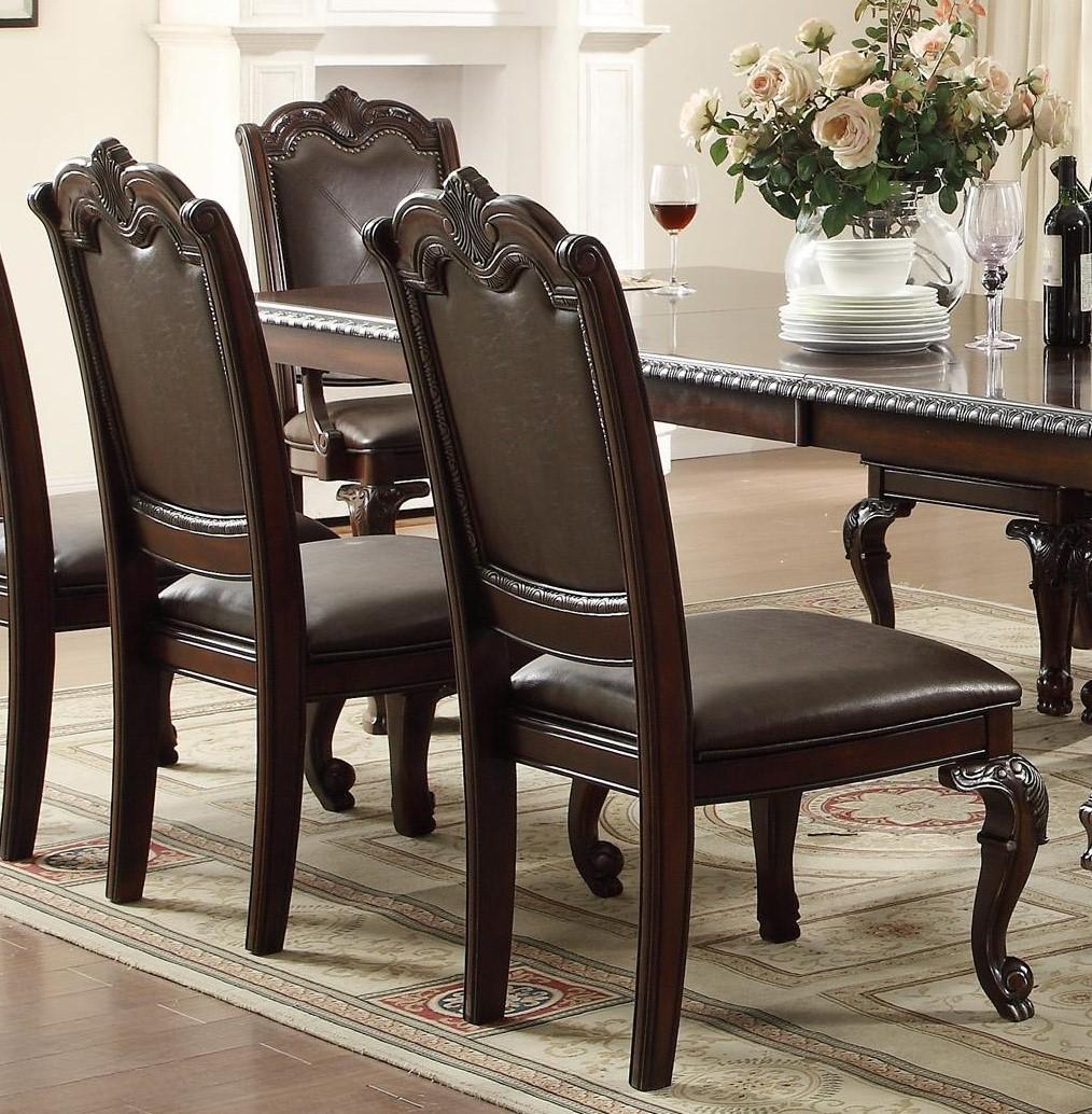 

    
Crown Mark 2150 Kiera Traditional Brown Finish Faux Leather Dining Room Set 7Pcs
