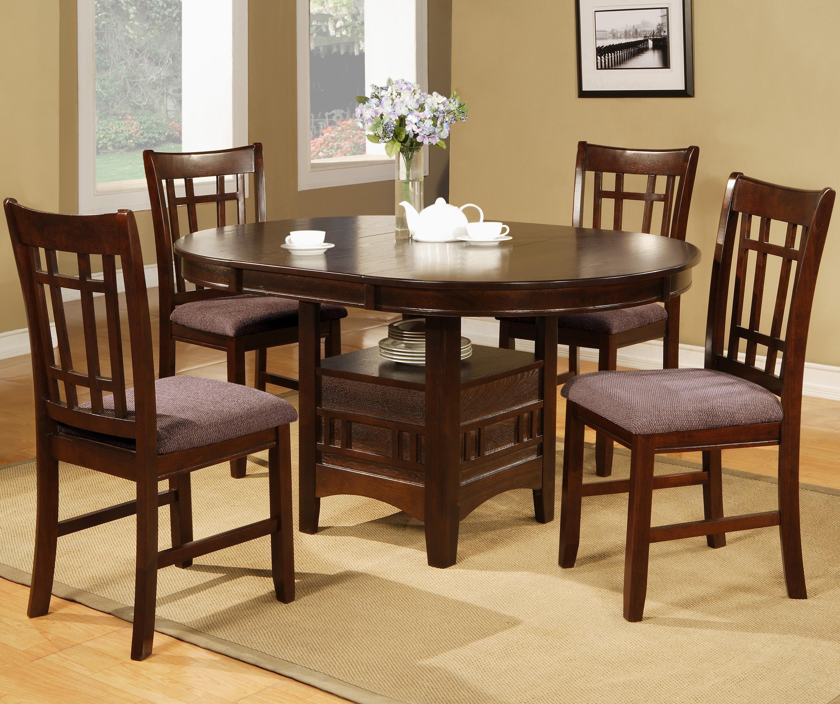 Traditional Dining Sets 2155 Empire 2155-5P-DT-Set-5 in Beige, Espresso Faux Leather