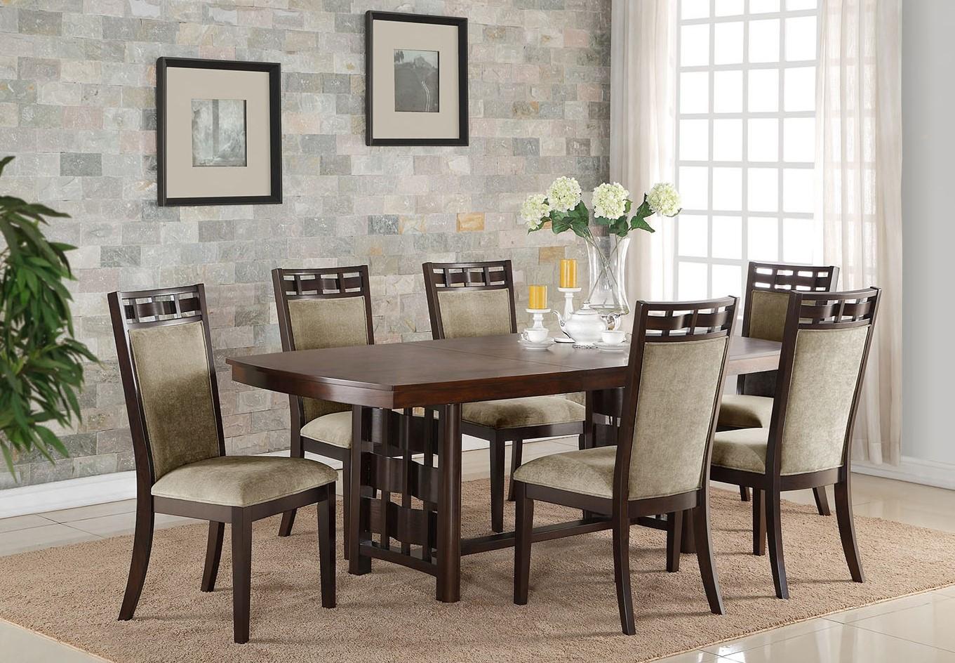 Traditional Dining Sets 2375 Pryce 2375-5P-DT-Set-5 in Beige, Espresso Faux Leather