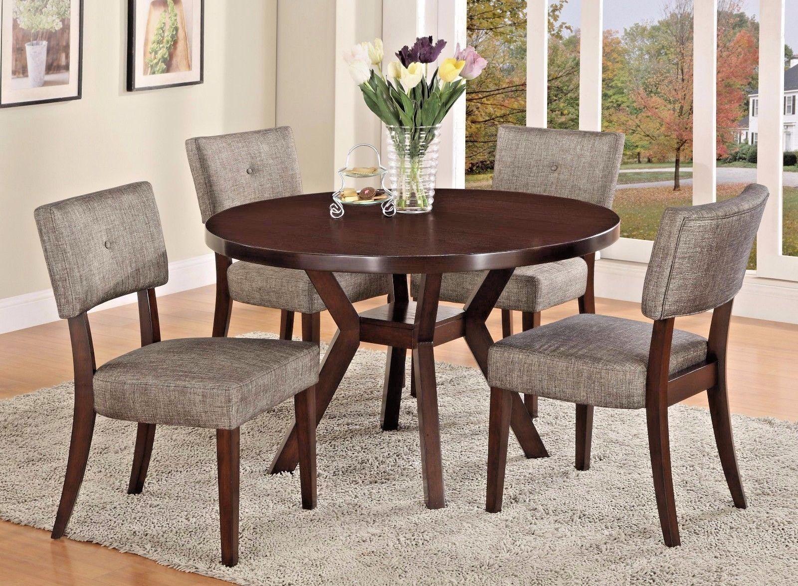 Contemporary Dining Sets Kayla 2610-Set-5 in Brown, Gray Fabric