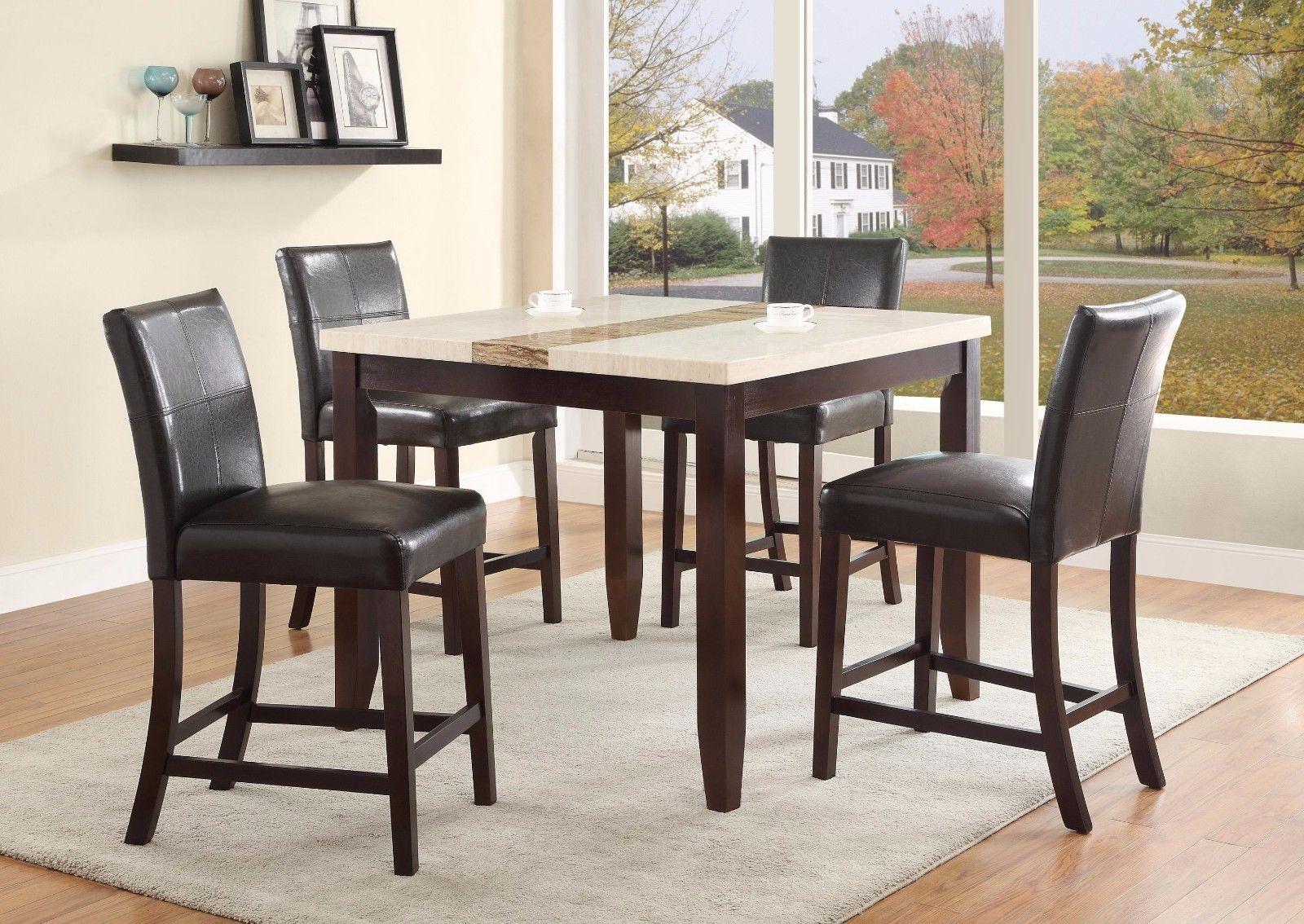 Contemporary Dining Sets Larissa 2722-Set-5 in Beige, Brown Faux Leather