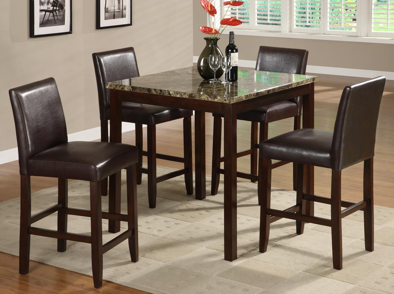 Contemporary Dining Sets Anise 2724-Set-5 in Brown, Dark Cherry Faux Leather
