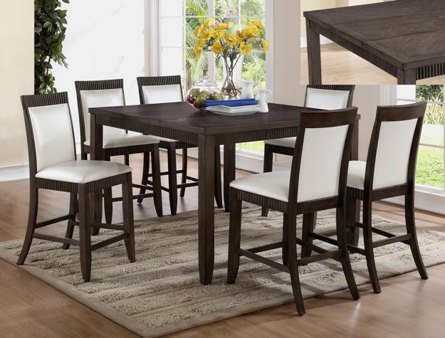 Contemporary Dining Sets Ariana 2768 7Pcs in Brown, White Leatherette