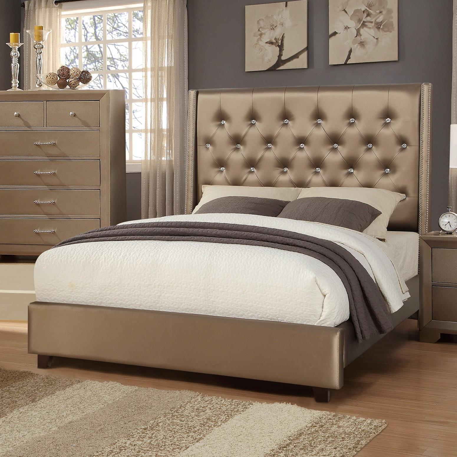 Crown Mark 5111-ALL Eva Grey Fabric Tufted Headboard Queen Size Bed ...