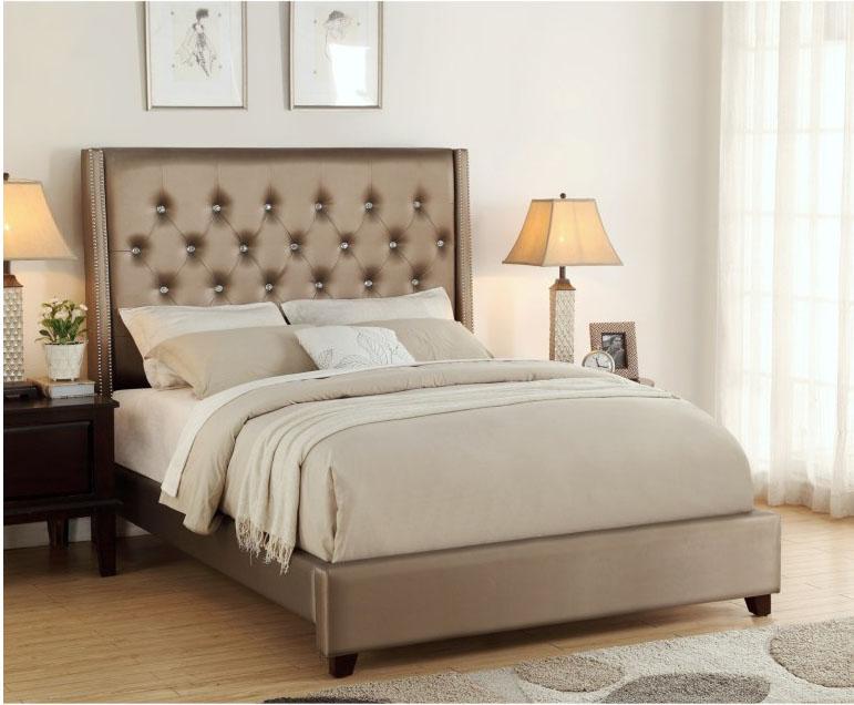 

    
Crown Mark 5017 Fontaine Golden Brown Vinyl Tufted Headboard King Size Bed
