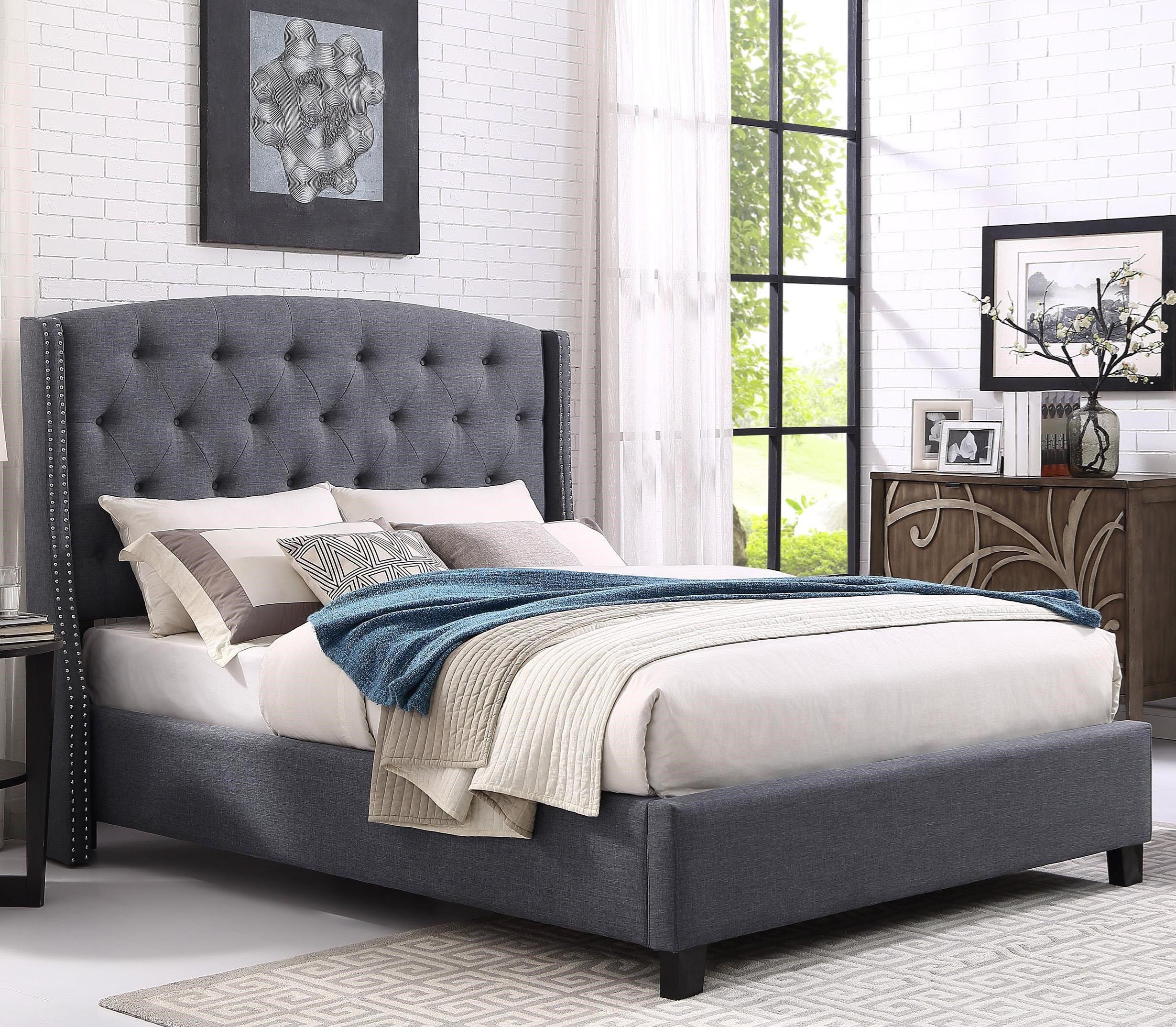 Contemporary Platform Bed Eva 5111 5111GY-EK-Bed in Gray Fabric