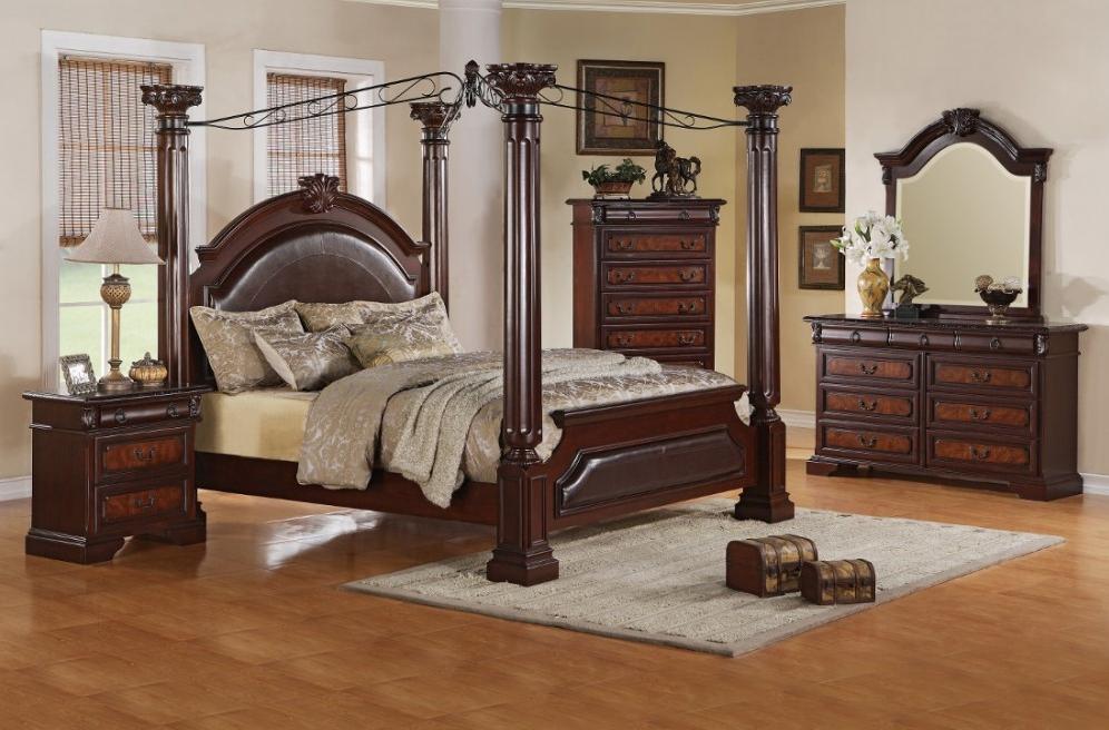 

    
Crown Mark B1470-K Neo Renaissance Traditional Canopy King Bed in Leather 5pcs
