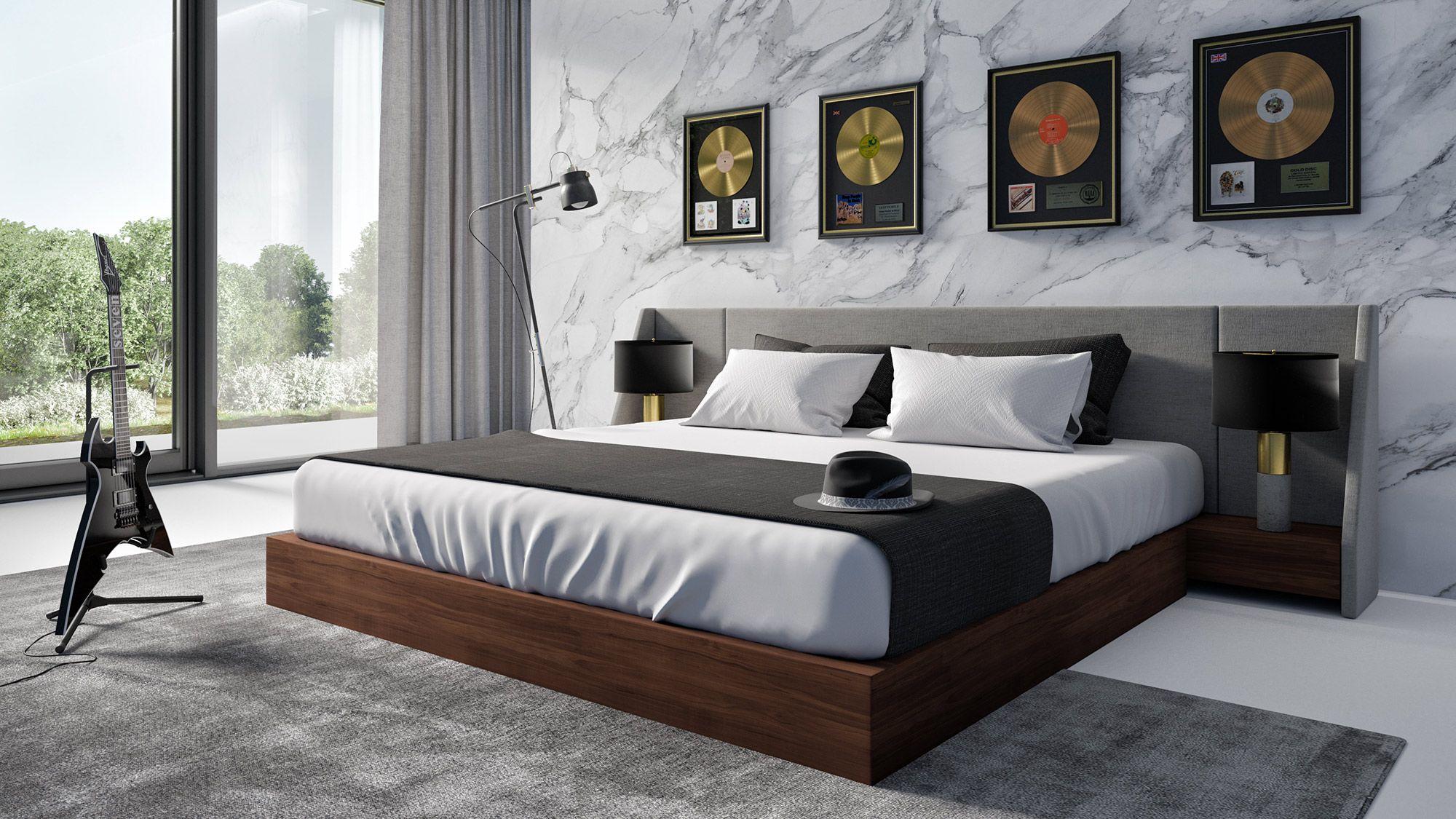 

    
Grey Fabric & Walnut Queen Bed + 2 Nightstands by VIG Nova Domus Janice
