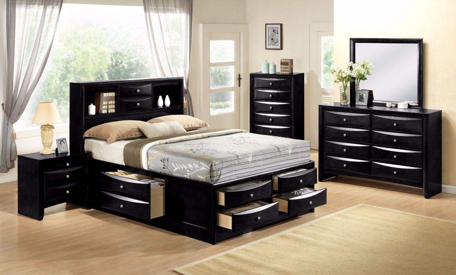 

        
Crown Mark B4285 Emily Storage Bedroom Set Black Faux Leather 00784082055355
