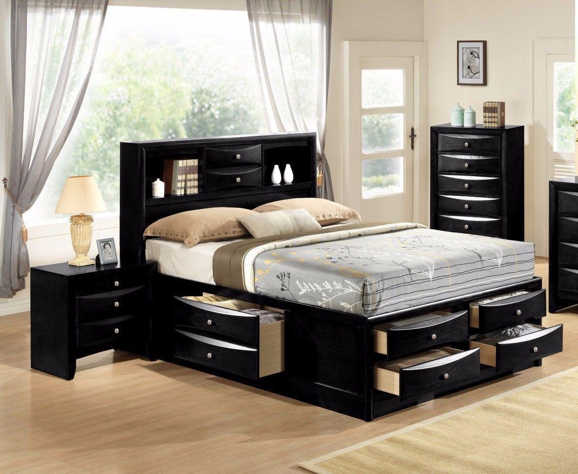 

    
Crown Mark B4285 Emily Modern Black Finish Storage King Size Bedroom Set 3 Pcs

