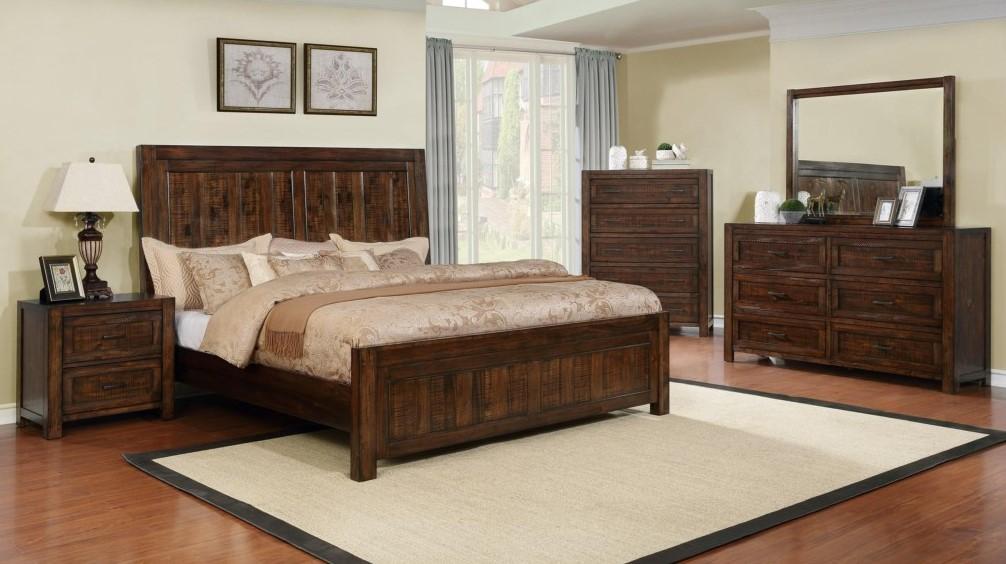 

    
Crown Mark B1900 Boulder Rustic Dark Brown Finish Solid Wood King Bedroom Set 5Pcs
