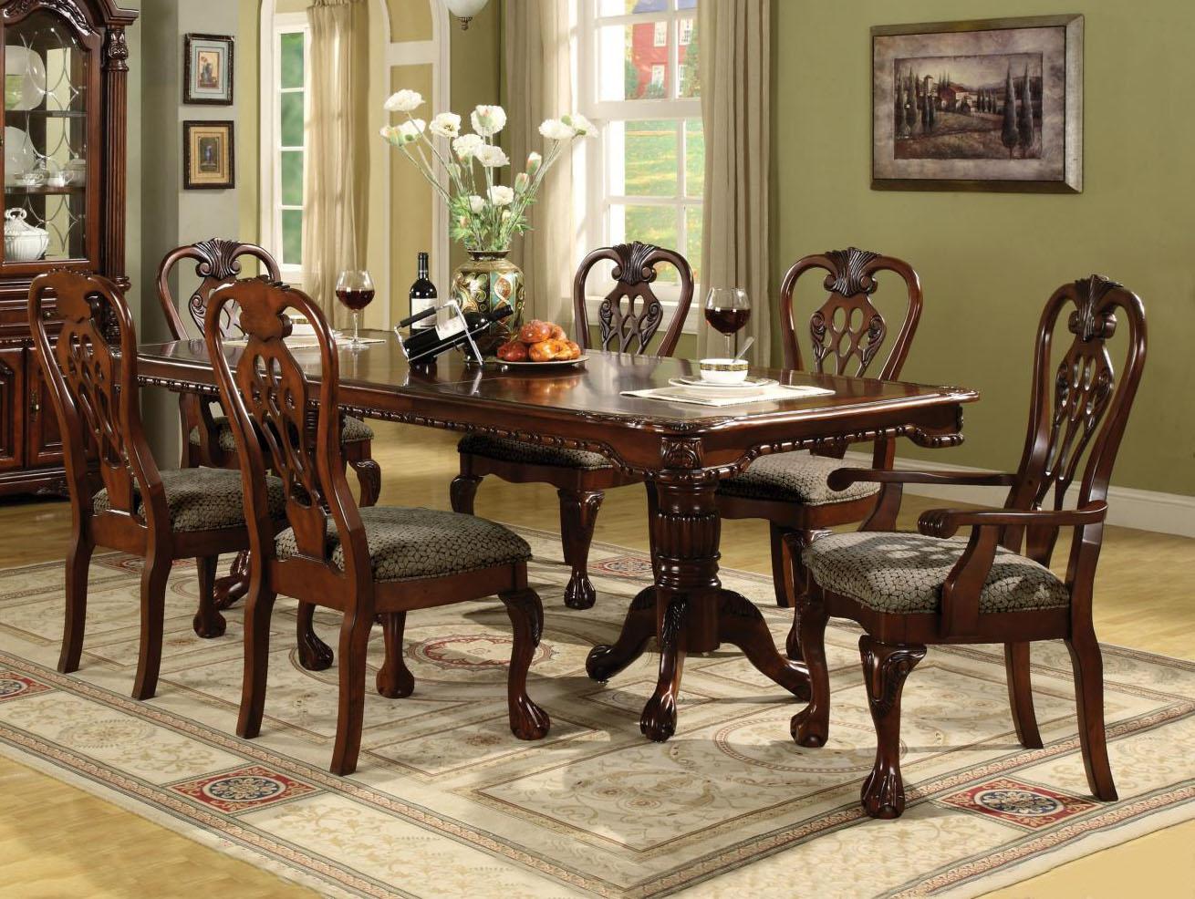 

    
Crown Mark 2470-2471 Brussels Traditional Rich Brown Finish Dining Room Set 7Pcs
