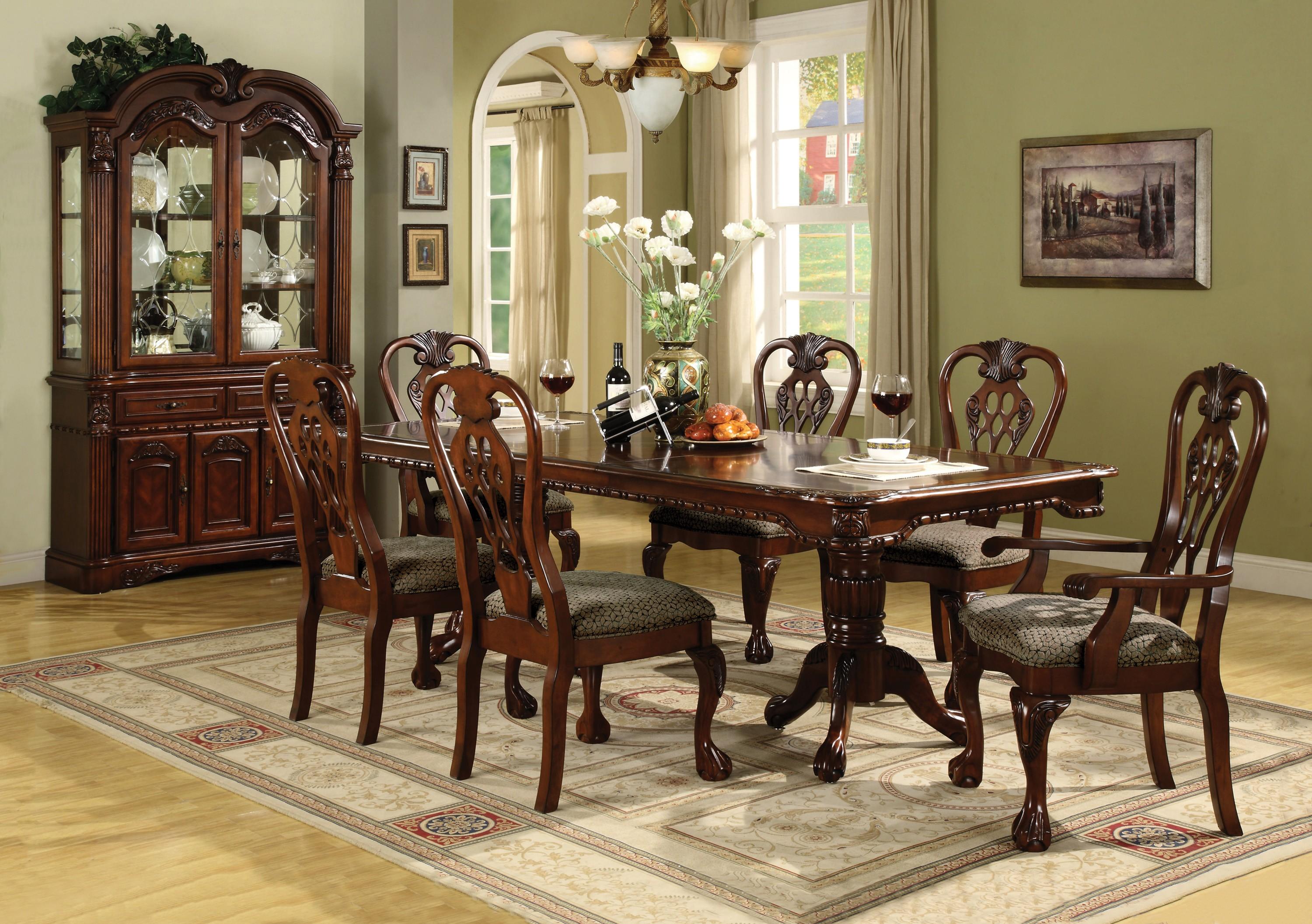

    
Crown Mark 2470-2471 Brussels Traditional Rich Brown Finish Dining Room Set 9 Pcs
