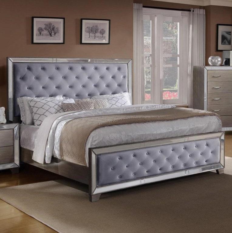 

    
Crown Mark B7680 Cosette Silver Grey Finish Solid Wood King  Bedroom Set 5Pcs
