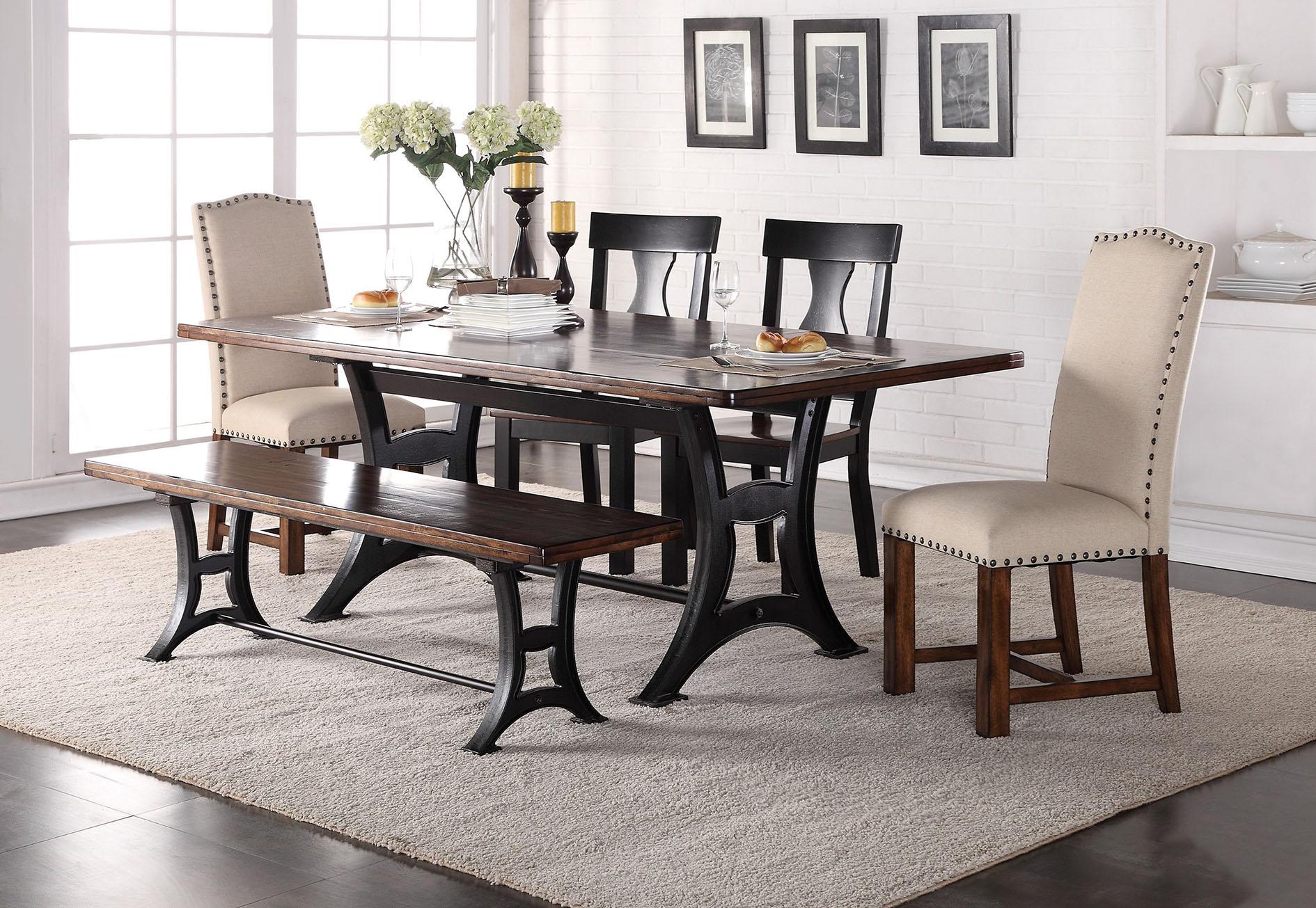 Traditional Dining Sets D2105-2106 Astor D2105-2106-DT-Set-6 in Brown, Walnut, Linen Fabric