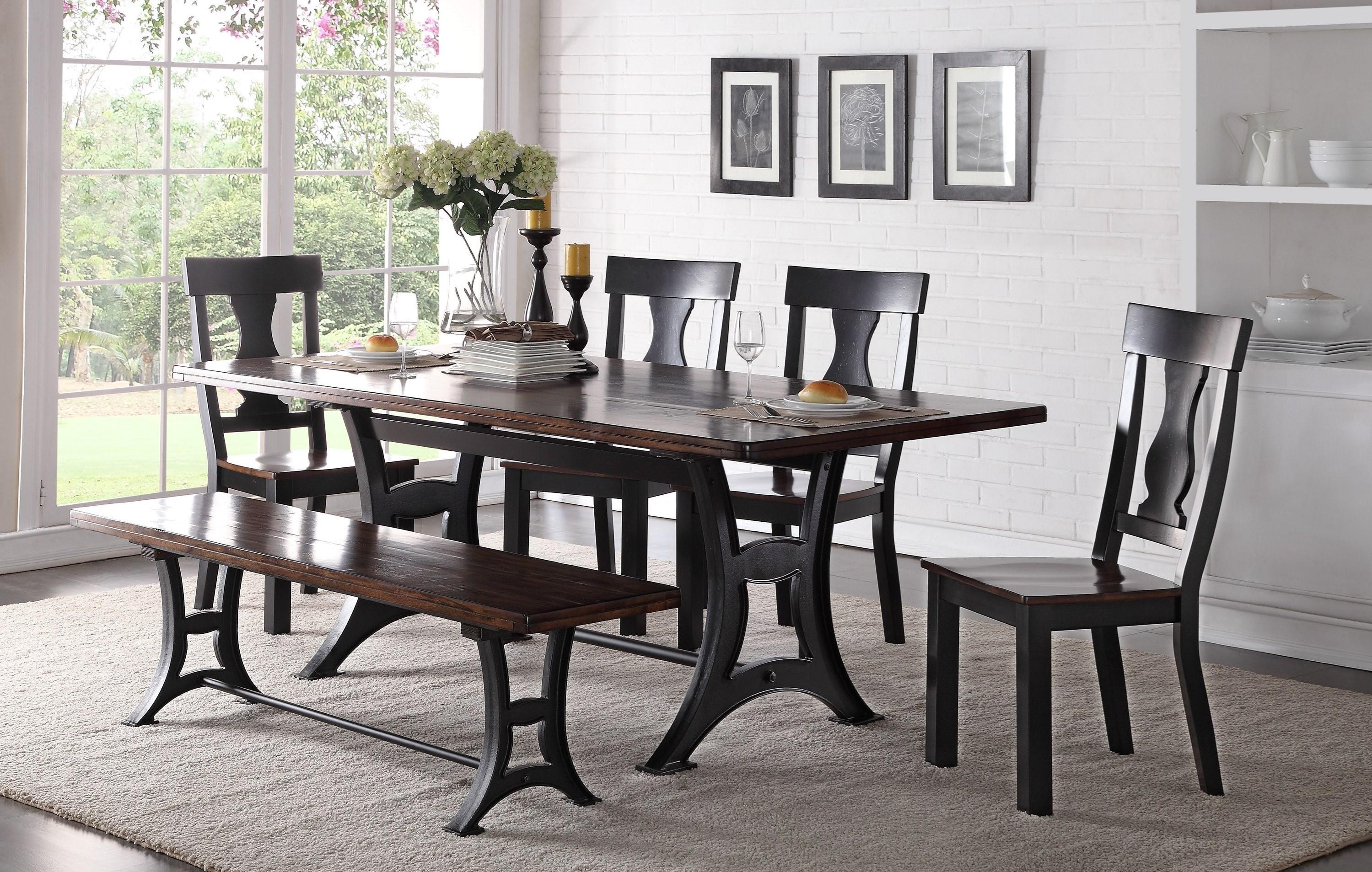 

    
Crown Mark D2105 Astor Victorian Rustic Finish Dining Set with Bench Set 6Pcs
