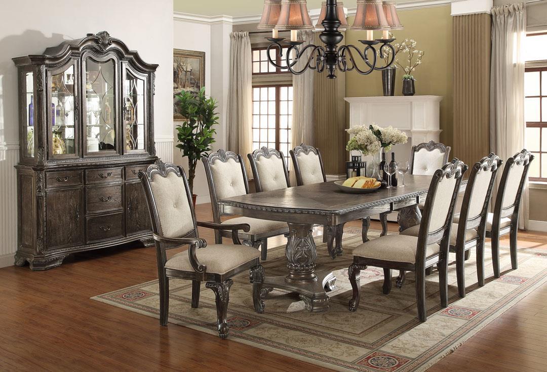

    
Crown Mark D2151 Kiera Traditional Grey Finish Double Pedestal Dining Room 7Pcs
