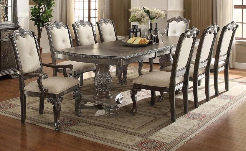 

    
Crown Mark D2151 Kiera Traditional Grey Finish Double Pedestal Dining Room 9Pcs
