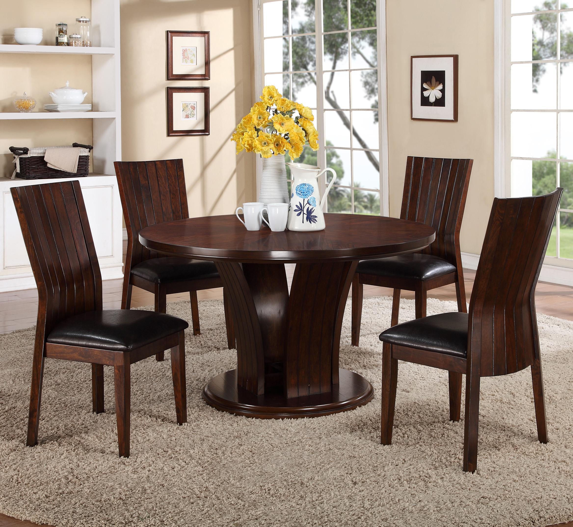 

    
Crown Mark D2234ESP Daria Transitional Round Shape Table Dining Room Set 5Pcs
