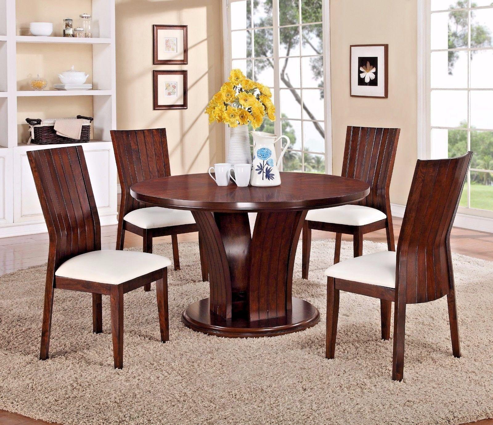 

    
Crown Mark D2234WH Daria Transitional Round Shape Table Dining Room Set 5Pcs
