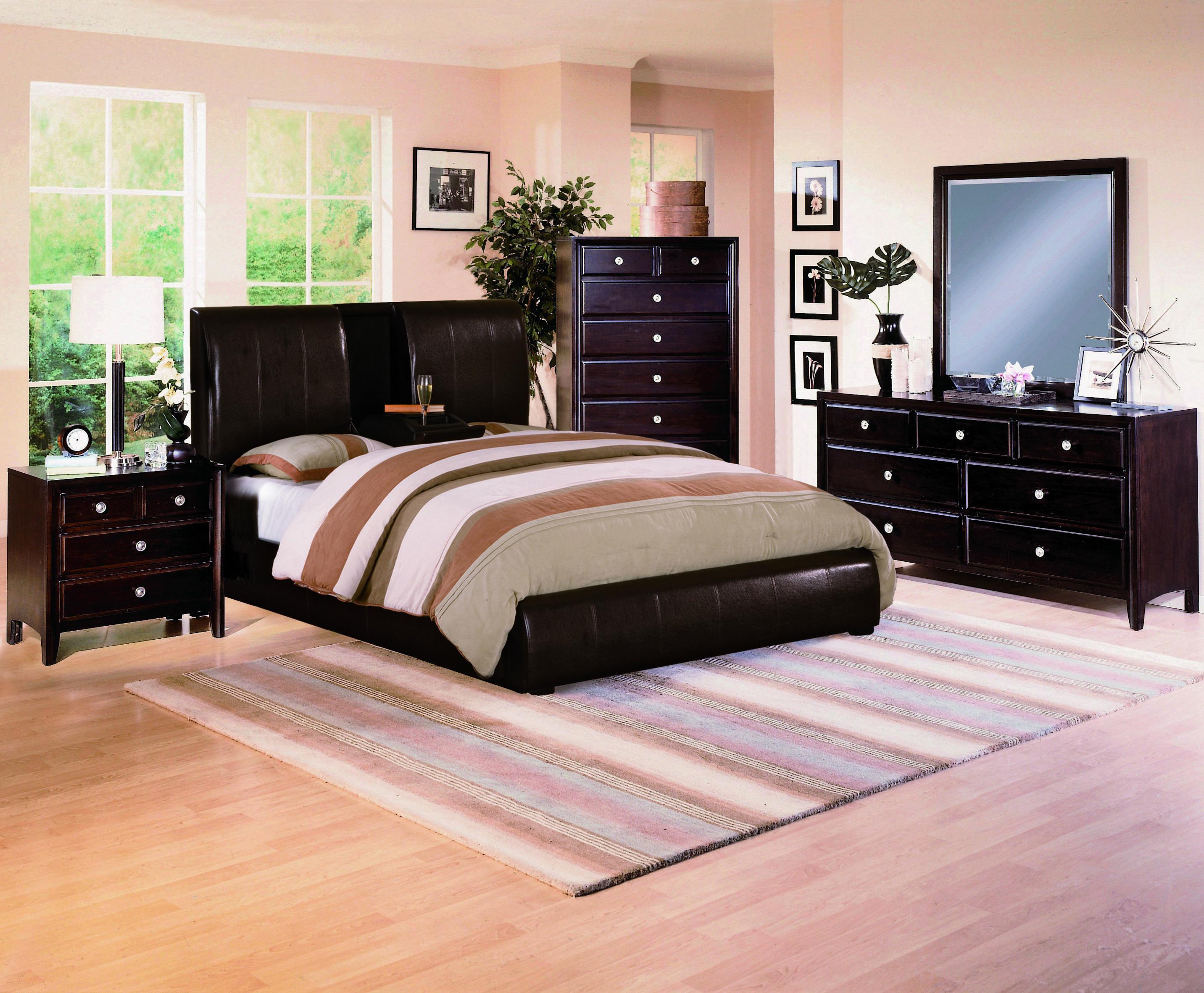 Contemporary Platform Bed Flynn B6285-5800-Q-Set-3 in Dark Brown Leather