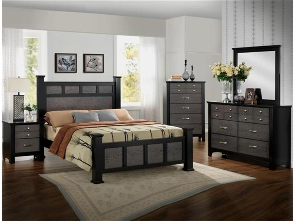 

    
Crown Mark RB4100 Reagan Modern Black Wood Solids Finish King Size Bedroom Set 5Pcs

