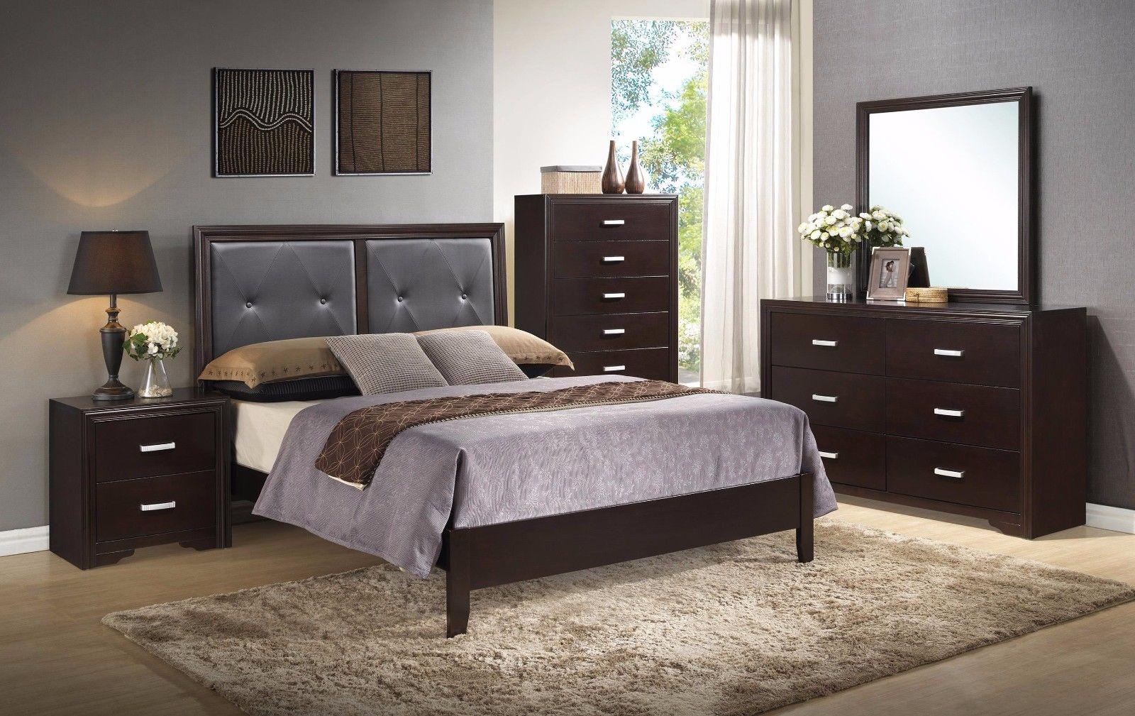 Contemporary Platform Bedroom Set RB5300 Elijah RB5300-K 3Pcs in Brown Leatherette