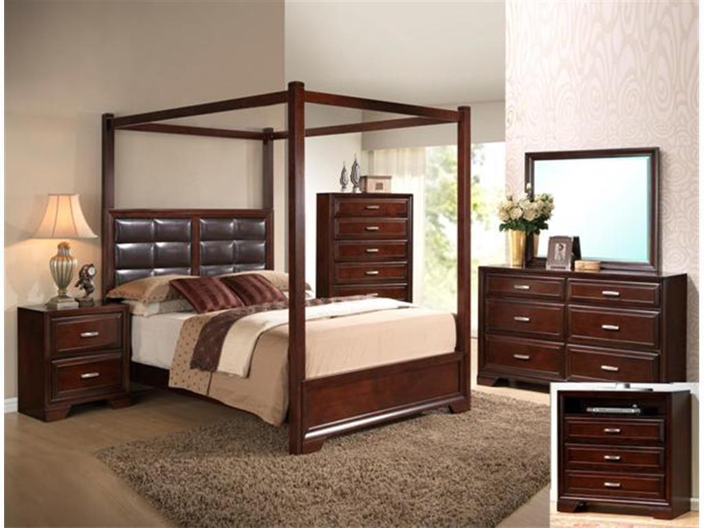 Contemporary Panel Bedroom Set Jacob RB6540 RB6540 -K 3Pcs in Dark Brown Faux Leather