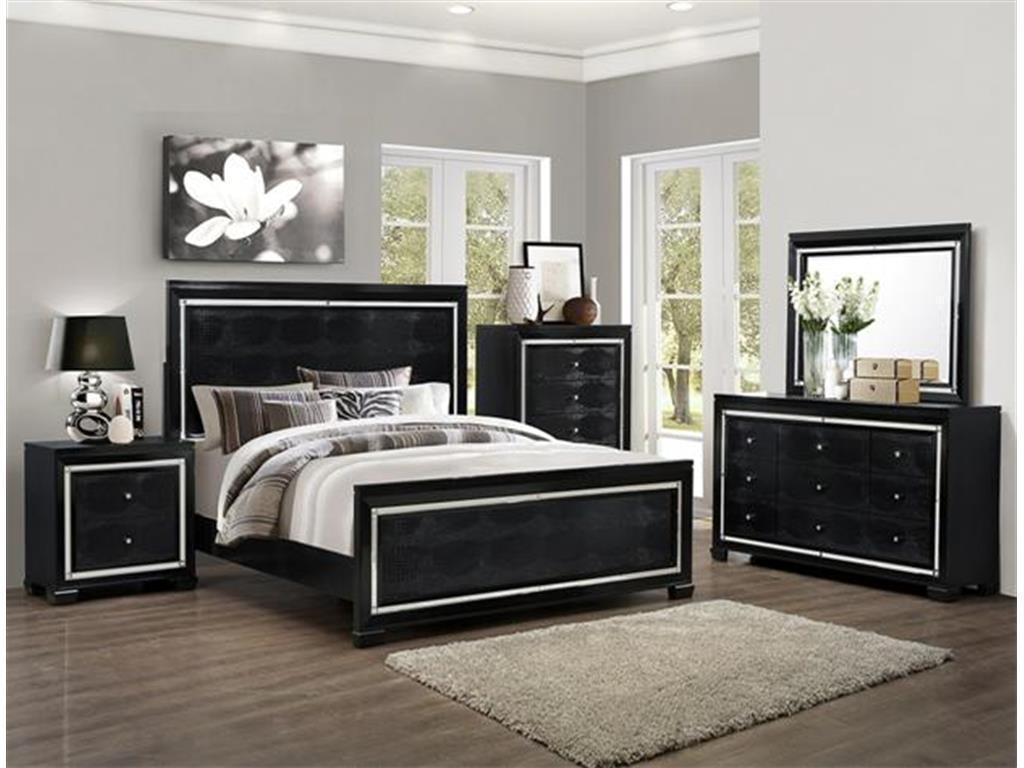

    
Crown Mark RB7200 Aria Modern Black Finish Solid Wood Queen Size Bedroom Set 5Pcs
