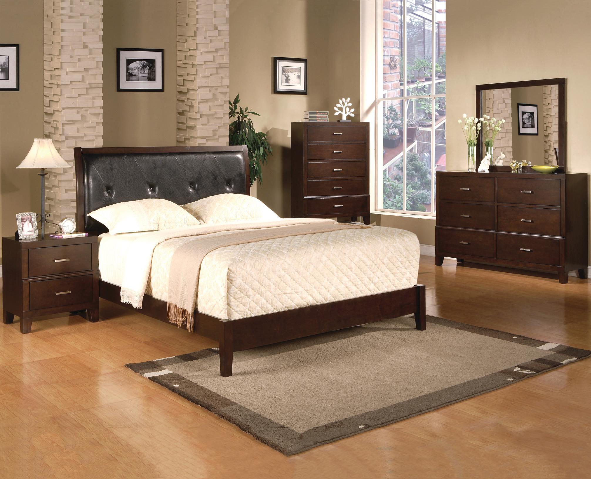 Contemporary Platform Bed Serena B8100-Q-Bed in Brown Faux Leather