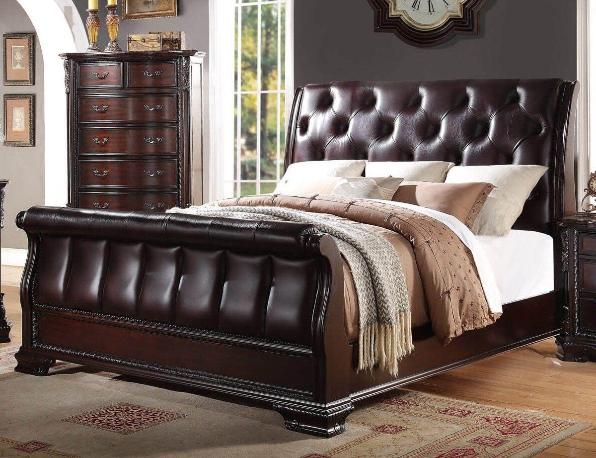

    
Crown Mark Sheffield Traditional Rich Cherry Solid Wood Sleigh King Bedroom Set 5Pcs
