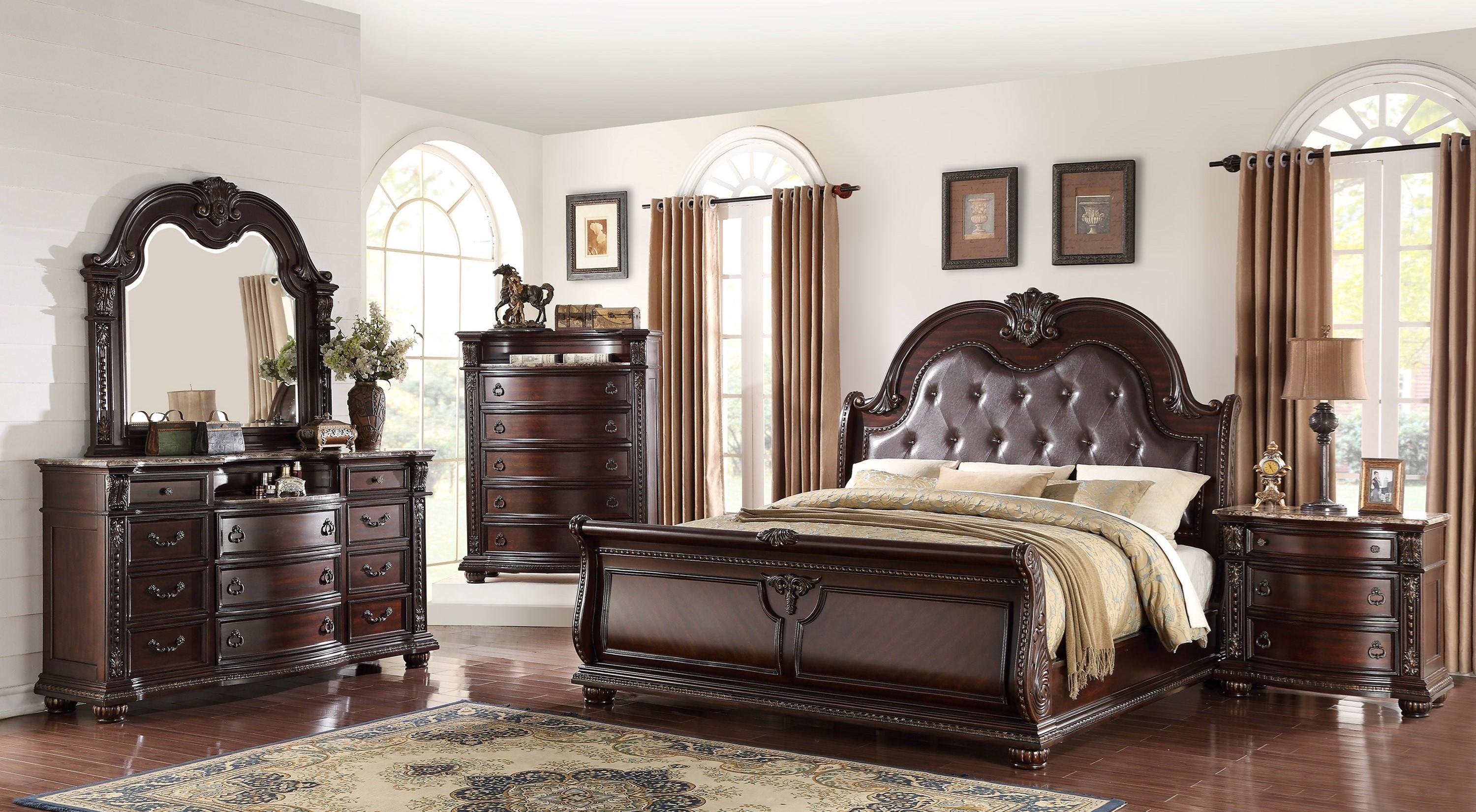 

    
Crown Mark B1600 Stanley Cherry Finish Solid Wood King Bedroom Set 5Pcs Classic
