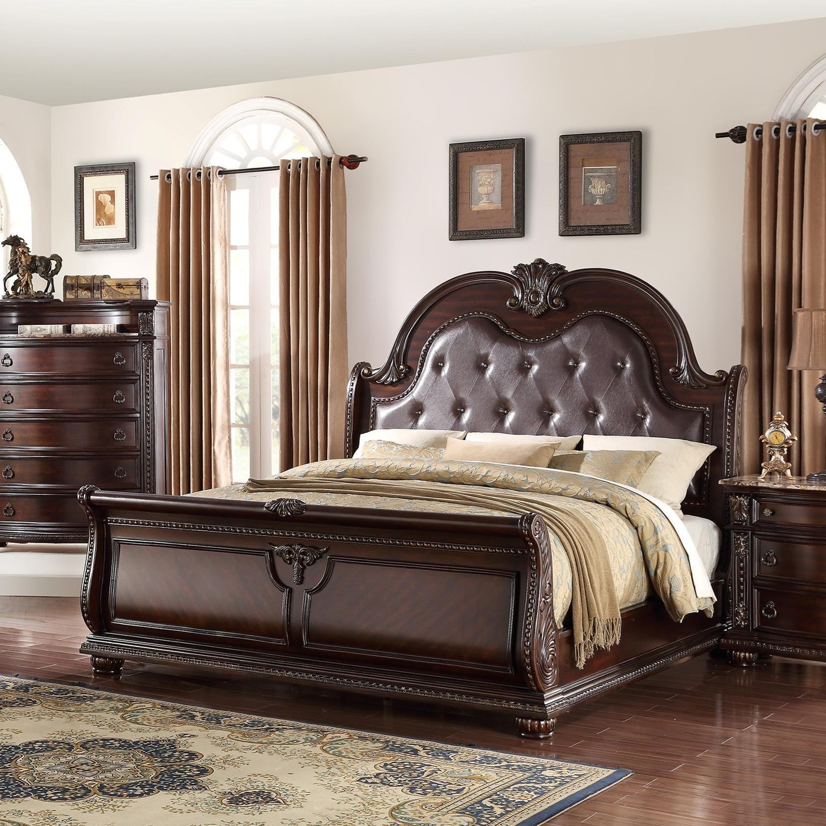 

    
Crown Mark B1600 Stanley Cherry Finish Solid Wood King Bedroom Set 5Pcs Classic
