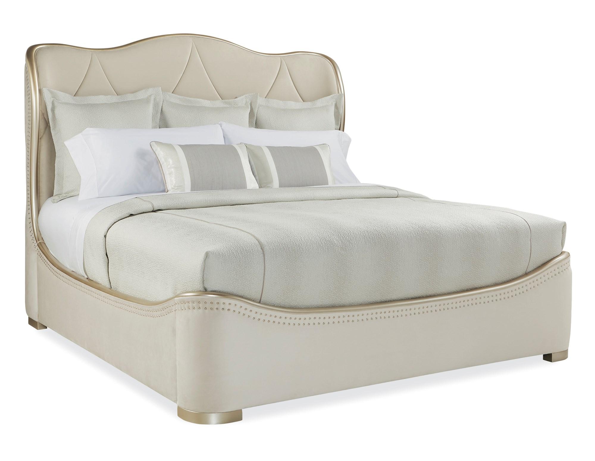 Contemporary Sleigh Bed ADELA CAL KING BED C013-016-142 in Cream Velvet