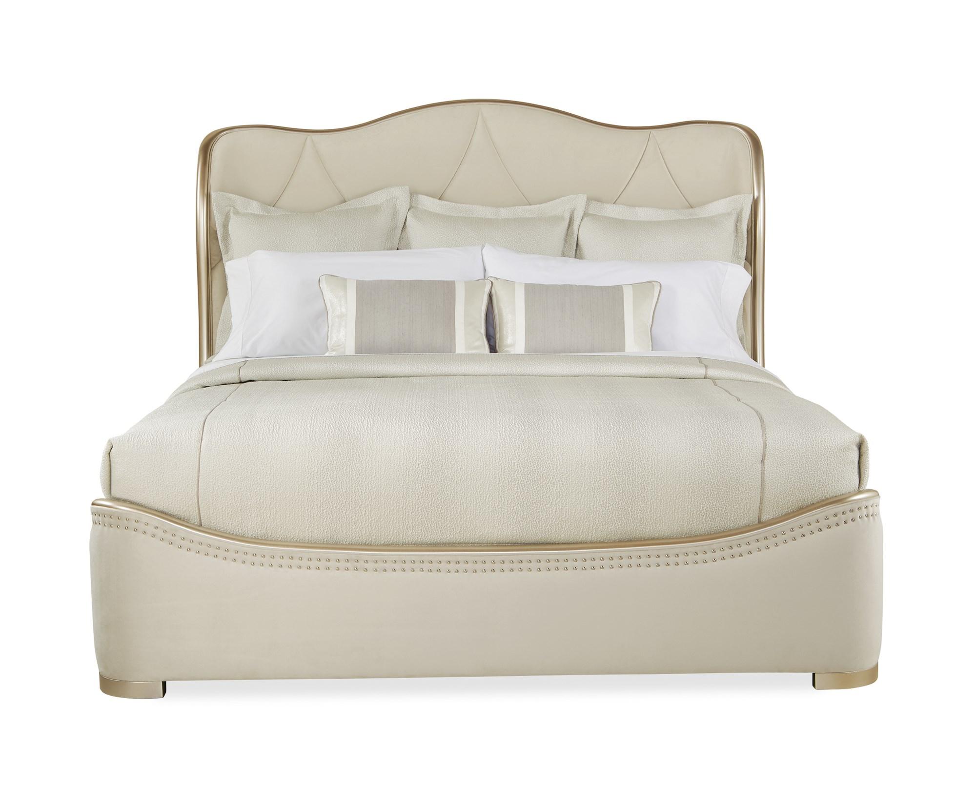 

    
Curvaceous Headboard Creamy Velvet Sleigh ADELA CAL KING BED by Caracole
