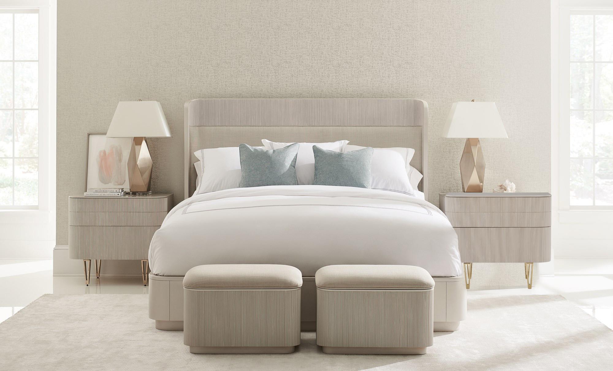 Contemporary Platform Bedroom Set FALL IN LOVE / TRUE LOVE CLA-019-141-Set-3 in Pearl Fabric