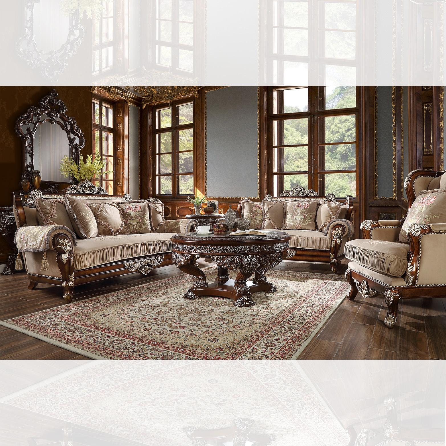 Traditional Sofa Set HD-562 HD-562-2PC in Antique Silver, Brown Fabric