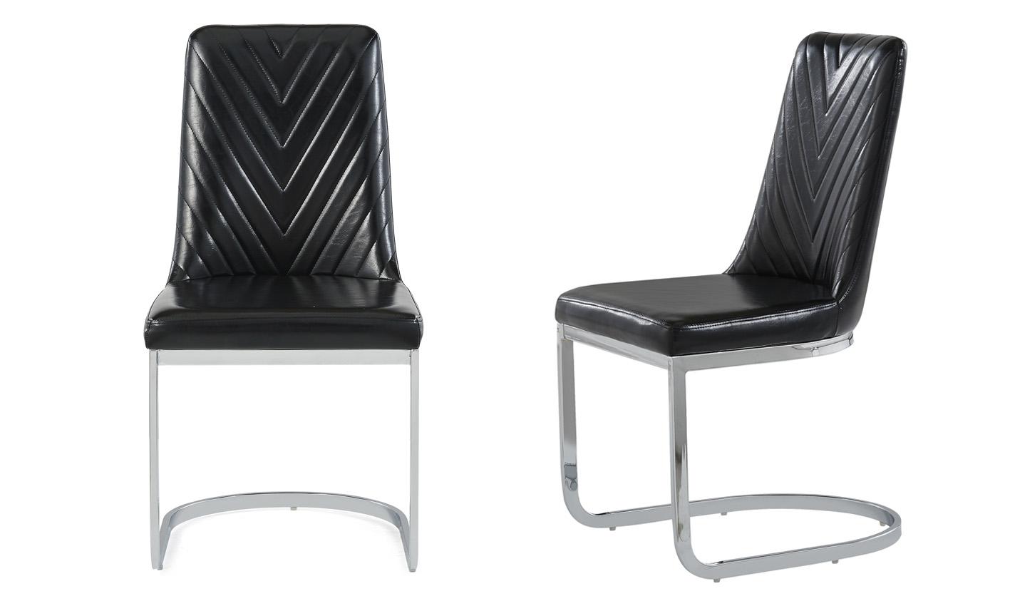 Contemporary Dining Chair Set D1067NDC-BL D1067NDC-BL-Set-2 in Silver, Black Faux Leather