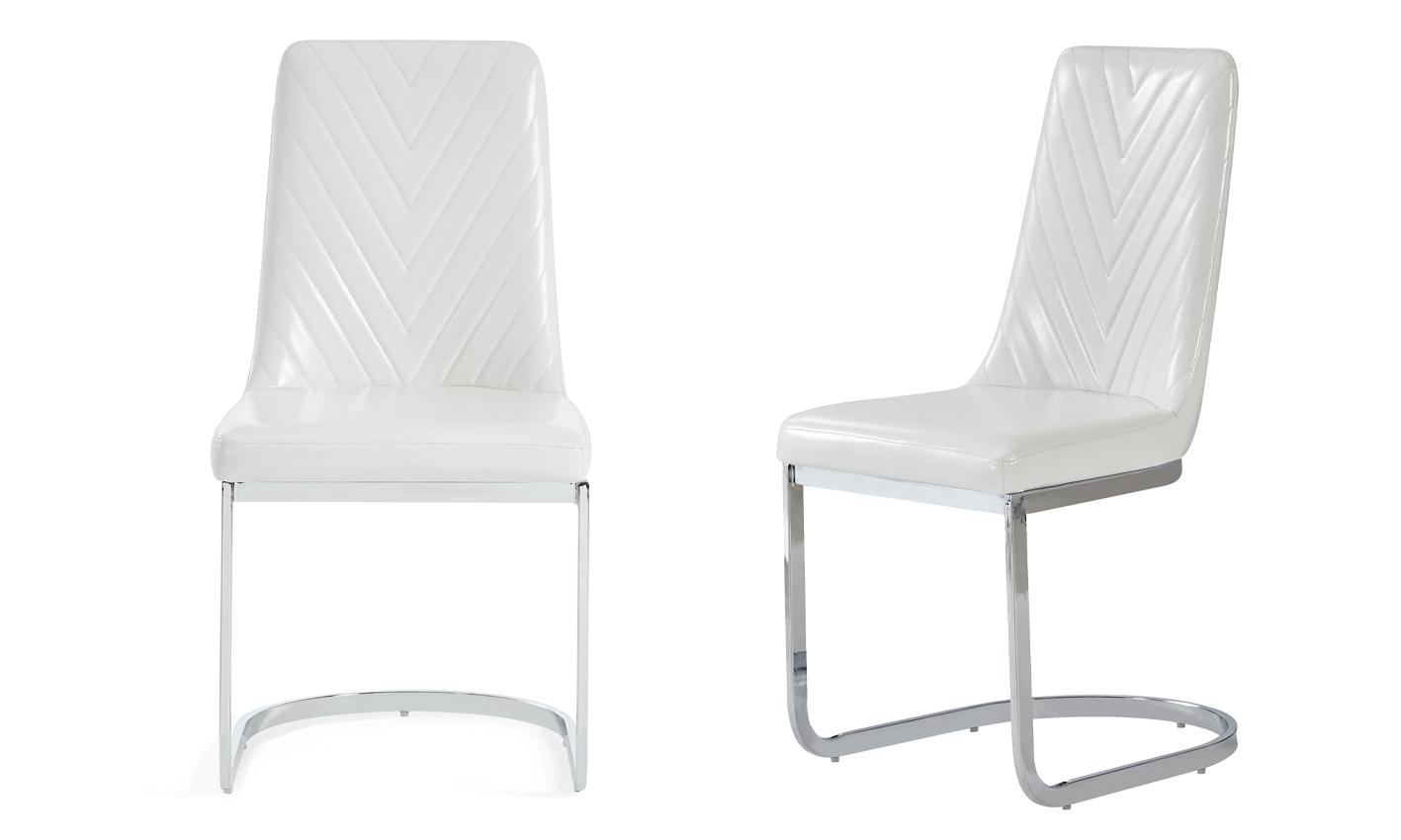 Contemporary Dining Chair Set D1067NDC-WH D1067NDC-WH-Set-2 in White, Silver Faux Leather