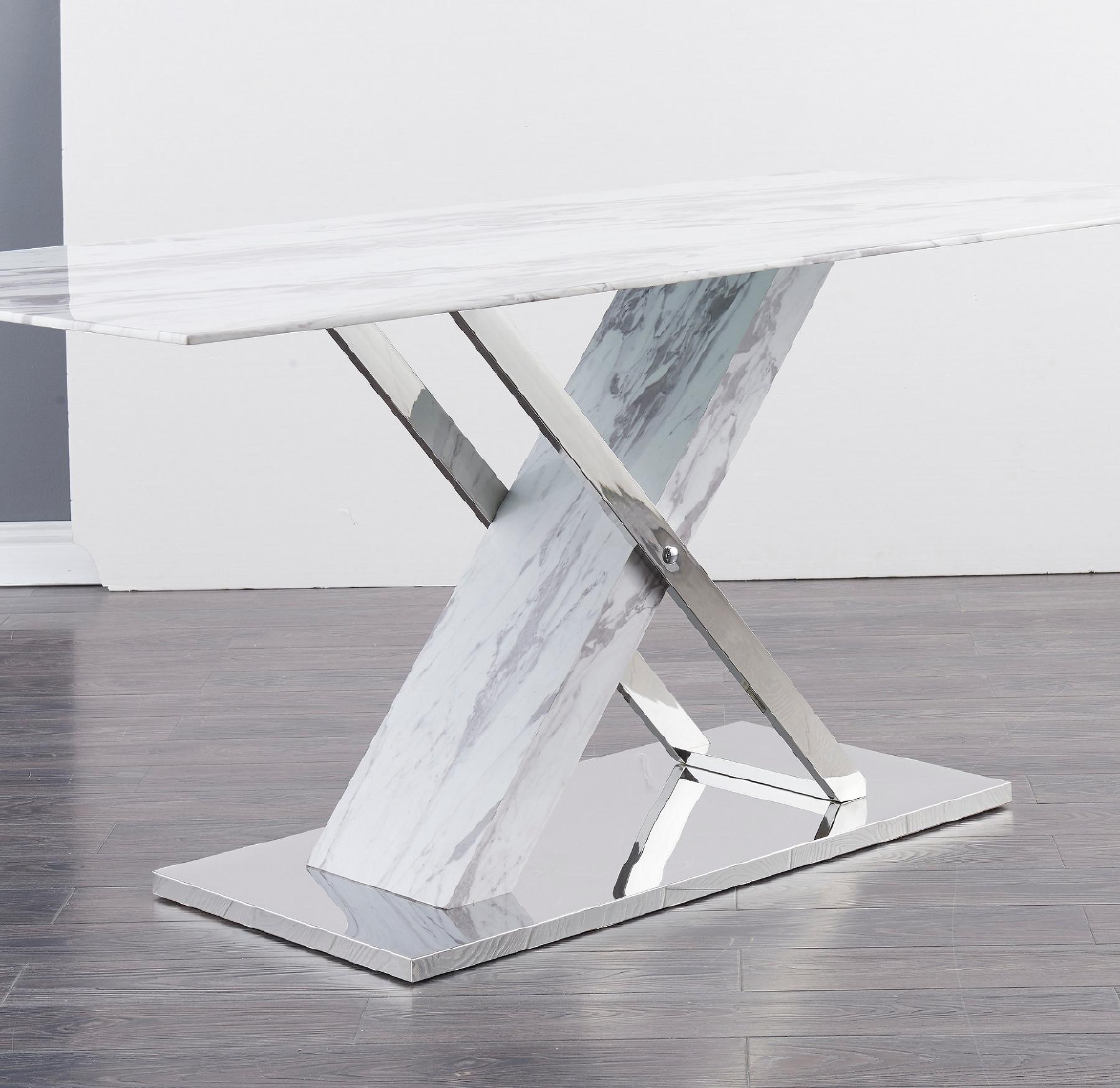 

                    
Global Furniture USA D1274DT / D915DC-WHT Dining Table Set Marble/White Faux Leather Purchase 
