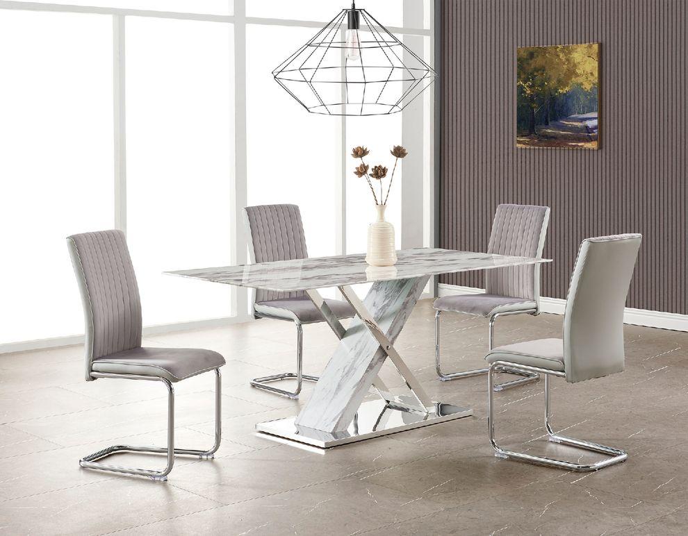Contemporary Dining Table Set D1274DT / D4957DC-GR D1274DT-Set-5 in Marble, Gray Faux Leather